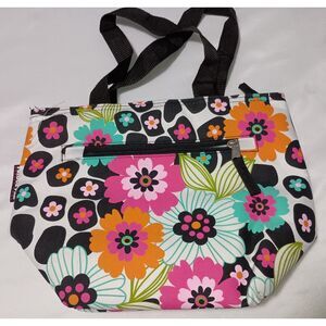 FRIDGE PACK (Really Cool):  Blue/Pink Flower Lunch Tote Bag